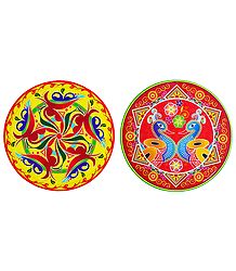 Pair of Multicolor Flower and Peacock Paper Sticker