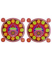 Pair of Rangoli Stickers with Flower and Kalash Print