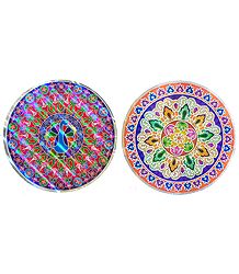 Set of 2 Glazed Paper Sticker Rangoli Print