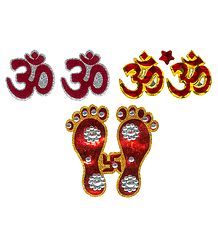 Charan, Om and Shubh Labh Glitter Sticker - Set of 3