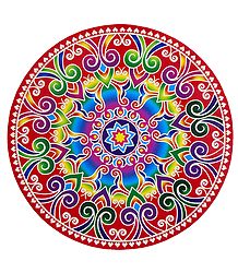 Multicolor Alpana Design on Round Sticker