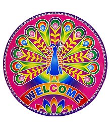 Peacock with Welcome Print on Round Sticker