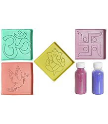4 Rangoli Design with 2 Colorful  Powder