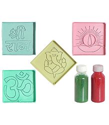 4 Rangoli Design with 2 Colorful  Powder