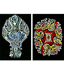 Set of Two Hand Painted Colorful Rangoli Design on Paper