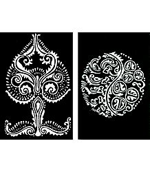 Set of Two Hand Painted White Rangoli Design on Handmade Paper