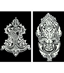 Set of Two Hand Painted White Rangoli Design on Handmade Paper