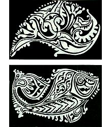 Set of Two Hand Painted White Rangoli Design on Handmade Paper