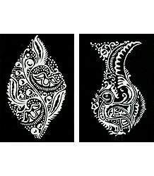 Set of Two Hand Painted White Rangoli Design on Handmade Paper