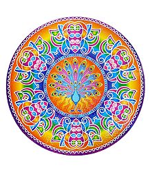 Peacock Print on Sticker Rangoli