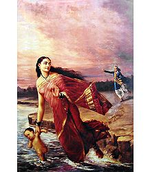 King Shantanu and Ganga - Raja Ravi Varma Reprint
