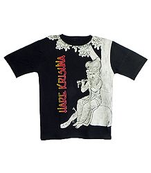 Printed Krishna on Black T-Shirt