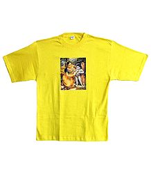 Printed krishna with Yashoda on Mens Yellow T-Shirt