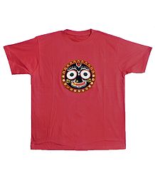 Embroidered Jagannathdev Face on Red T-Shirt