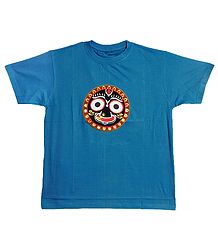 Embroidered Jagannathdev Face on Blue T-Shirt
