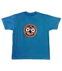 Embroidered Jagannathdev Face on Blue T-Shirt