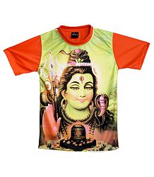 Printed Shiva Family on Mens Synthetic T-Shirt