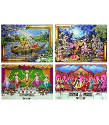 Radha Krishna and Pancha Gosain - Set of 4 Posters