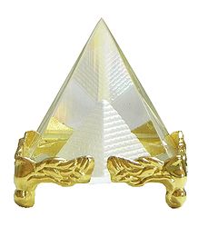 3-D Etched Glass Pyramid - Paper Weight