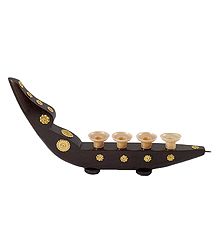 Wooden Boat with 4 Pen Stands