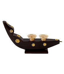 Wooden Boat with 2 Pen Stands