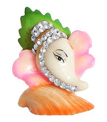 Stone Studded Resin Ganesha Face on Shell for Car Dashboard