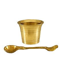 Brass Glass with Spoon for Panchamrita