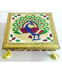 Meenakari Peacock Design Rectangle Ritual Seat
