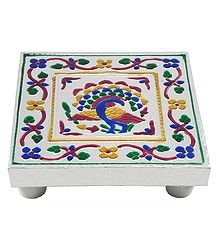 Multicolor Peacock Design Square Ritual Seat