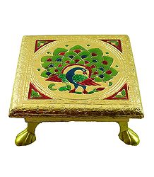 Rectangle Ritual Seat With Meenakari Peacock Design on Metal Foil Paper