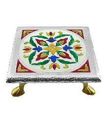 Rectangle Ritual Seat With Meenakari Flower Design on Metal Foil Paper