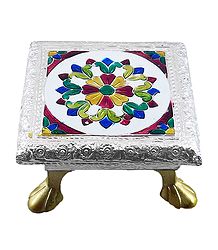 Rectangle Ritual Seat With Meenakari Flower Design on Metal Foil Paper