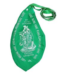 Green Japamala Bag with Radha Krishna Print