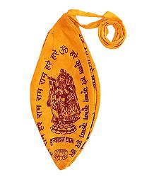 Saffron Japa Mala Bag with Radha Krishna Print