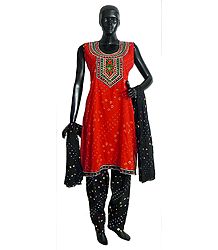 Saffron Bandhni Kurta with Black Salwar and Chunni