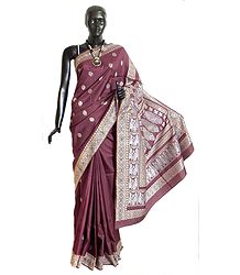 Royal Purple Baluchari Silk Saree with All-Over Boota and Woven King and Queen Design on the Pallu