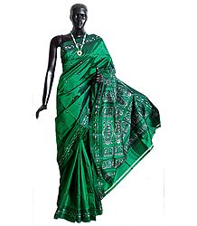 Green Baluchari Silk Saree with All-Over Boota and Woven Wedding Scene in Black and Green on the Pallu
