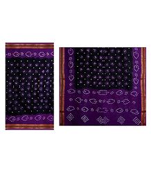 Black Cotton Bandhni Saree with Purple Border and Pallu from Rajasthan