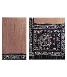 Brown with Black Batik Print Cotton Saree