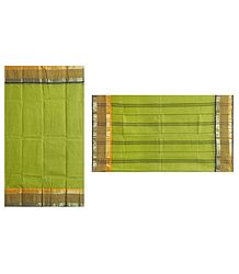 Olive Green Bengal Tant Saree with Yellow and Black Stripe Border