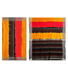 Half and Half Black, Yellow with Red Tangail Saree