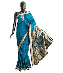 Dark Cyan Orissa Bomkai Pure Silk Saree with All-Over Boota and Gorgeous Pallu