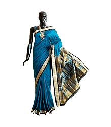 Dark Cyan Orissa Bomkai Pure Silk Saree with All-Over Boota and Gorgeous Pallu