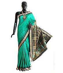 Dark Emerald Green Bomkai Orissa Silk Saree with All-Over Boota with Border and Gorgeous Pallu