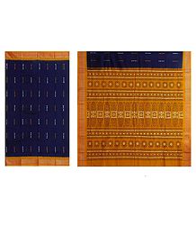 Dark Blue Bomkai Cotton Saree with Yellow Border
