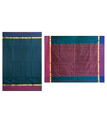 Blue Chanderi Saree with Striped Pallu