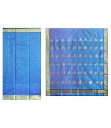 All-Over Golden Zari Boota on Blue Chanderi Saree with Zari Border and Pallu