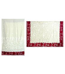 Parsi Embroidered Ivory Color Georgette Brasso Saree with Red Border and Pallu