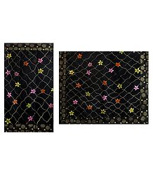 Hand Painted Black Cotton Saree with Print Border