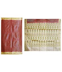 Red with Golden Cotton Silk Saree with Border and Pallu